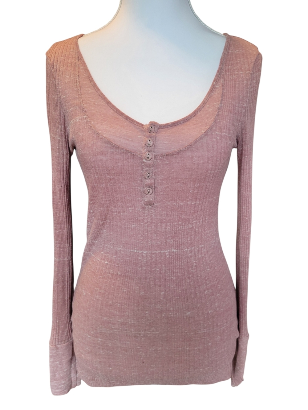 Pure Good Dusty Pink Ribbed Henley Long Sleeve Shirt
